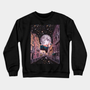 The Moon Always Shines Through - Space Aesthetic, Retro Futurism, Sci Fi Crewneck Sweatshirt